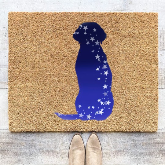 Discover Cosmic dog silhouette in blue with stars Coir Doormats