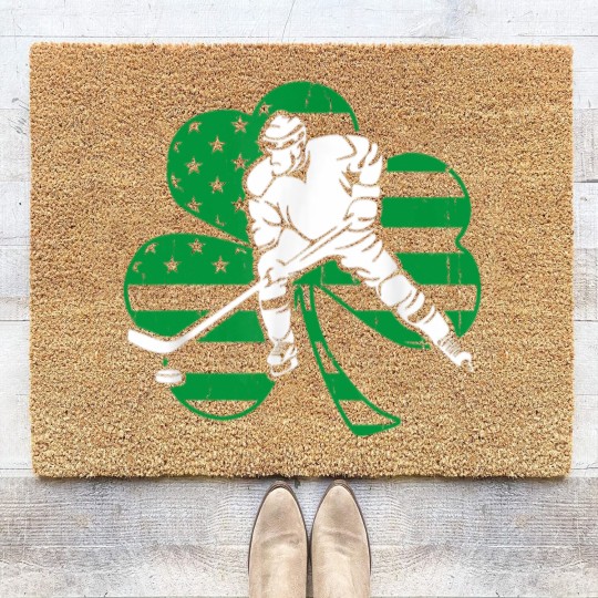 Discover Irish Hockey Player Shamrock St Patrick's Day Coir Doormats