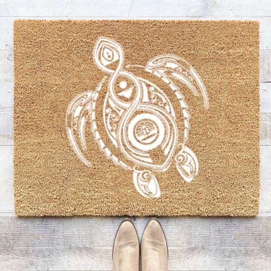Discover Hawaii Turtle Tribal Art Coir Doormats