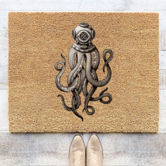 Discover Retro Fashion SCUBA Diver Weird Killer Octopus Coir Doormats