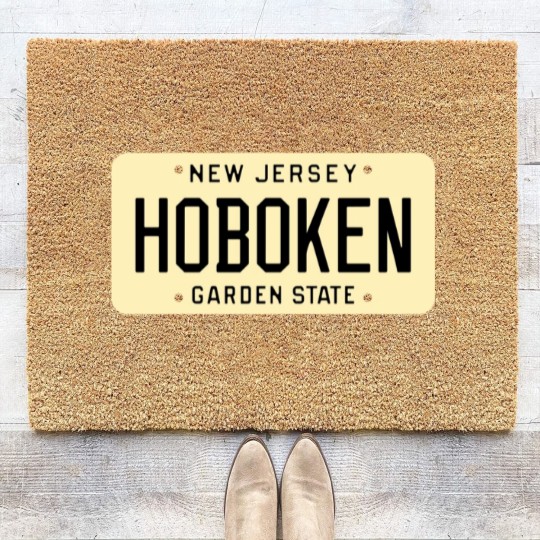Discover Hoboken New Jersey License Plate Coir Doormats