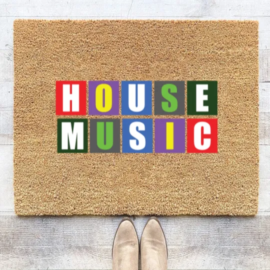 Discover House Music Blocks Blk Coir Doormats
