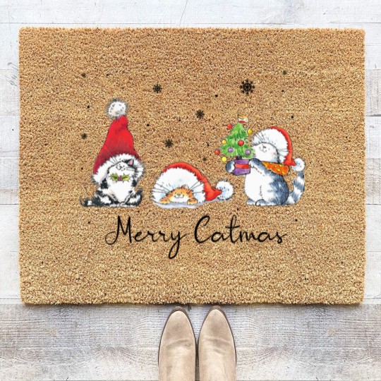 Discover Cats With Santa Hat Merry Catmas Cat Lover Christmas Gift Coir Doormats