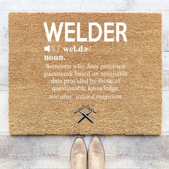 Discover Funny Welding Proud Welder Weld Job American Coir Doormats