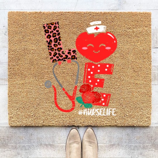 Discover Love Heart Stethoscope Nurse Life Valentine Day 2022 Women Coir Doormats
