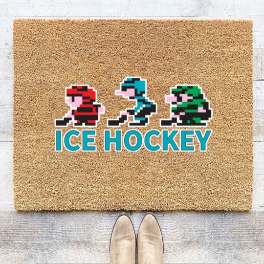 Discover 8-bit Ice Hockey Guys for Dark Coir Doormats - Nintendo - Coir Doormats