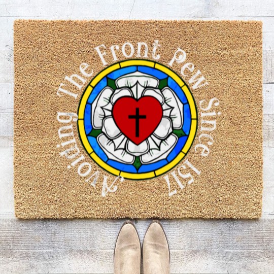 Discover Funny Martin Luther Rose 1517 For Lutheran Confirm Coir Doormats