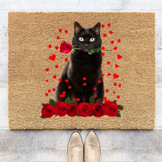 Discover Black Cat Valentines Day Teenager Coir Doormats