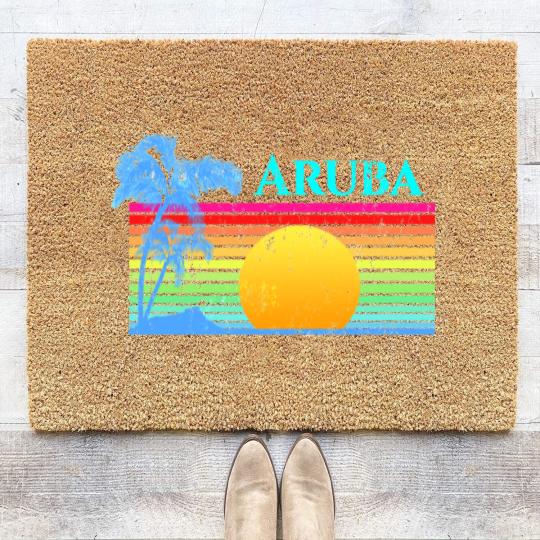 Discover Retro Beach Aruba Sunset - Aruba - Coir Doormats