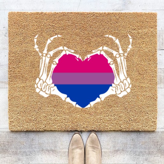Discover Skeleton Hand Heart Bisexual Funny Halloween Coir Doormats