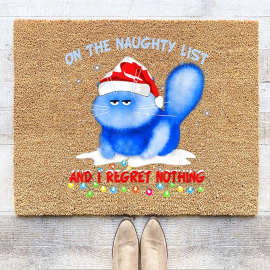 Discover On The Naughty List I Regret Nothing Cat Santa Coir Doormats