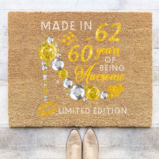 Discover Made In 1962  60 Years Of Being Awesome Jewelry Gold Sparkle - Made In 1962 - Coir Doormats