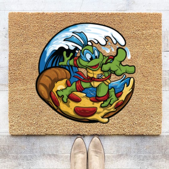 Discover ninja turtles surfing pizza Coir Doormats