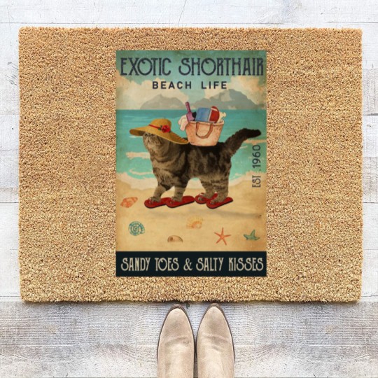 Discover Beach Life Sandy Toes Exotic Shorthair cat gift Coir Doormats