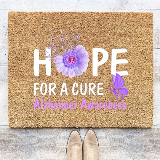Discover Hope For A Cure Alzheimer's Awareness Flower Gift Coir Doormats