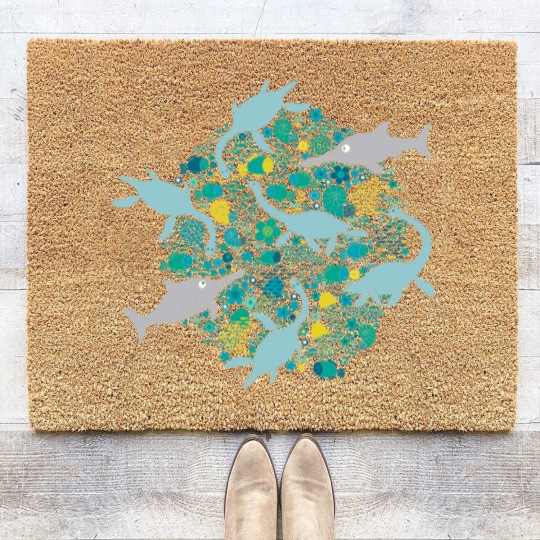 Discover Swimming with Plesiosaurs - cute prehistoric animal design - Swimming - Coir Doormats