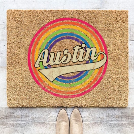 Discover Austin- Retro Rainbow Faded-Style - Austin - Coir Doormats