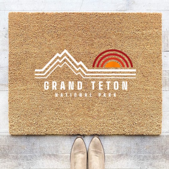 Discover Grand Teton National Park Vintage Mountain Sunset Retro Gift Coir Doormats