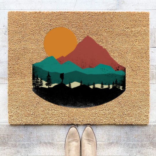 Discover Retro Evergreen Mountain Hiker Coir Doormats