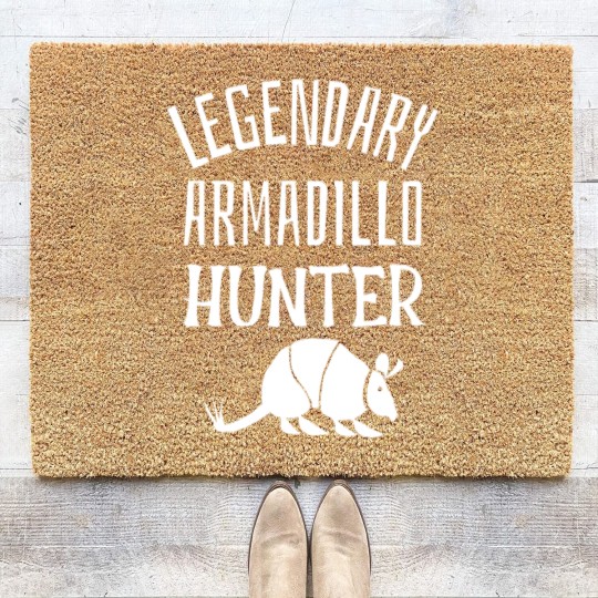 Discover LEGENDARY ARMADILLO HUNTER Funny Hunting Sarcastic Joke - Sarcastic Joke - Coir Doormats
