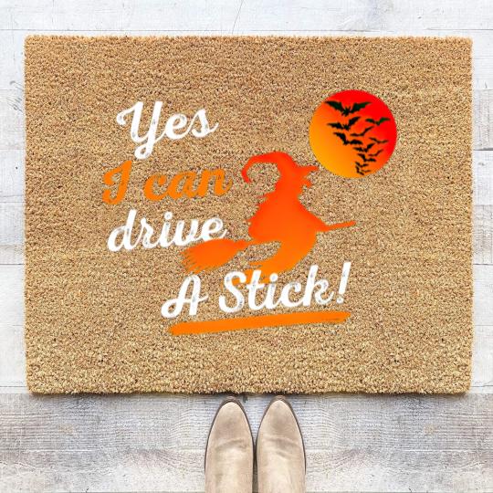 Discover Halloween Witch Broom Yes I Can Drive A Stick Coir Doormats