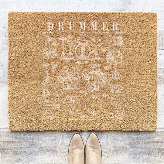 Discover Drum Set Kit Vintage Patent Drummer Drawing Print WHITE - Drummer - Coir Doormats