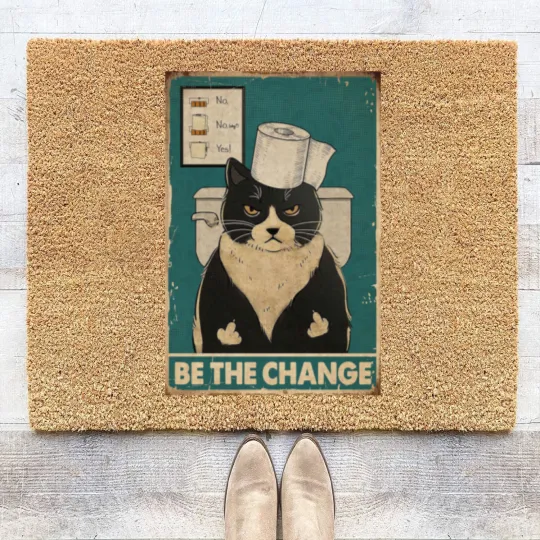 Discover Be The Change Tuxedo Cat kitten quotes gift Coir Doormats