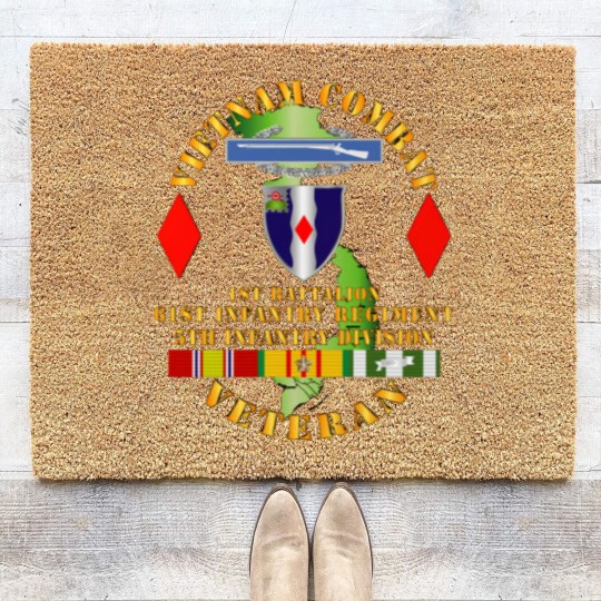 Discover Vietnam Combat Vet - 1st Bn 61st Infantry - 5th Inf Div SSI - Vietnam Combat Vet 1st Bn 61st Infan - Coir Doormats