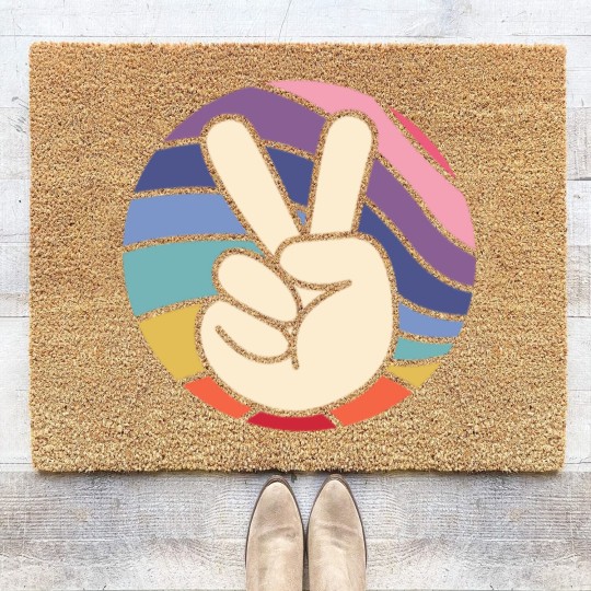 Discover Groovy Peace Sign Hand Hippie Vintage 70s Gift Coir Doormats