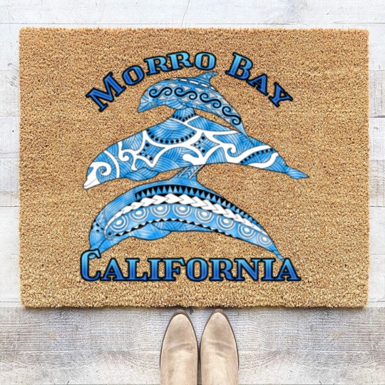 Discover Morro Bay California Vacation Tribal Dolphins Coir Doormats
