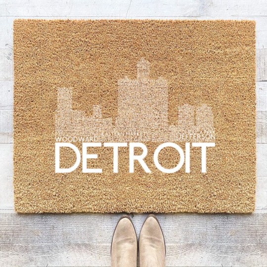 Discover Detroit Skyline Word Art Print - Detroit - Coir Doormats