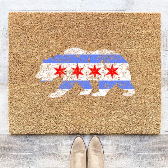 Discover Chicago City Flag Distressed Bear Coir Doormats
