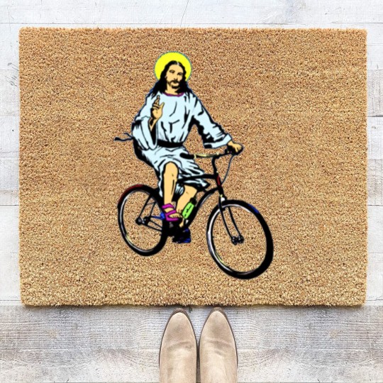 Discover Christ on a bike Coir Doormats