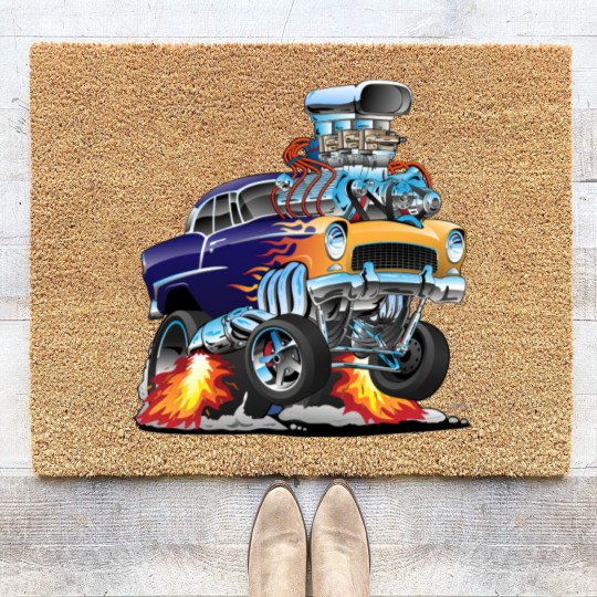 Discover Classic Fifties Hot Rod Muscle Car Cartoon - Car - Coir Doormats