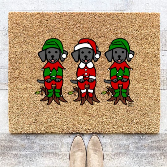 Discover Christmas Three Black Lab Puppies Coir Doormats
