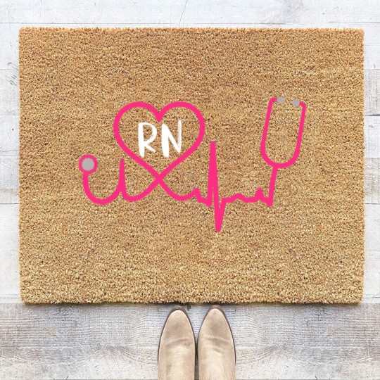 Discover Registered Nurse RN EKG Stethoscope Heart Heartbeat Coir Doormats