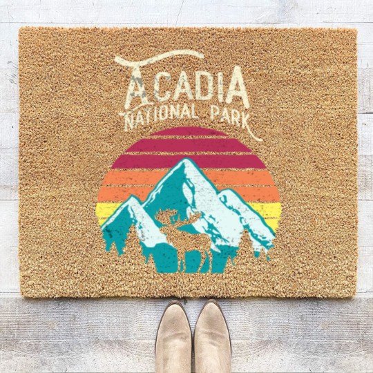 Discover Vintage Acadia National Park Maine Mountains Moose Coir Doormats
