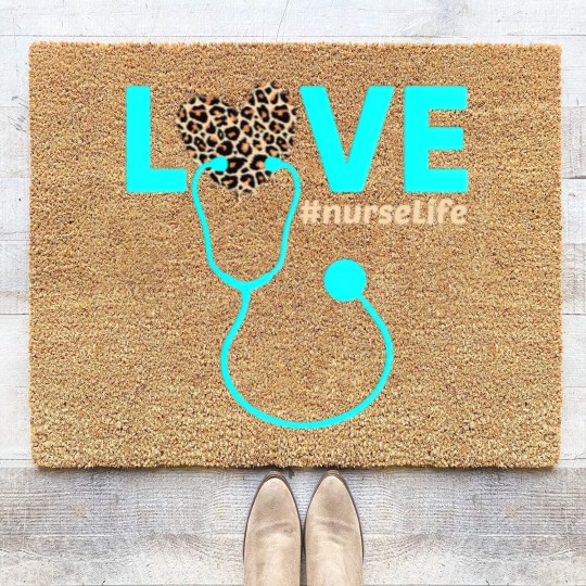 Discover Nurse Life RN LPN CNA Healthcare Cheetah Heart Coir Doormats