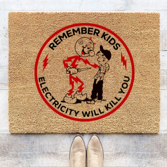 Discover Super 70S Sports Merch Remember Kids Electricity Will Kill You - Remember Kids Electricity Will Kill You - Coir Doormats