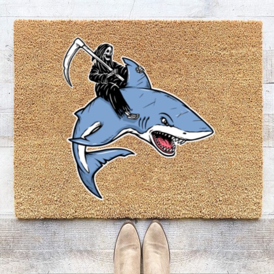Discover Grim reaper rides a shark Coir Doormats