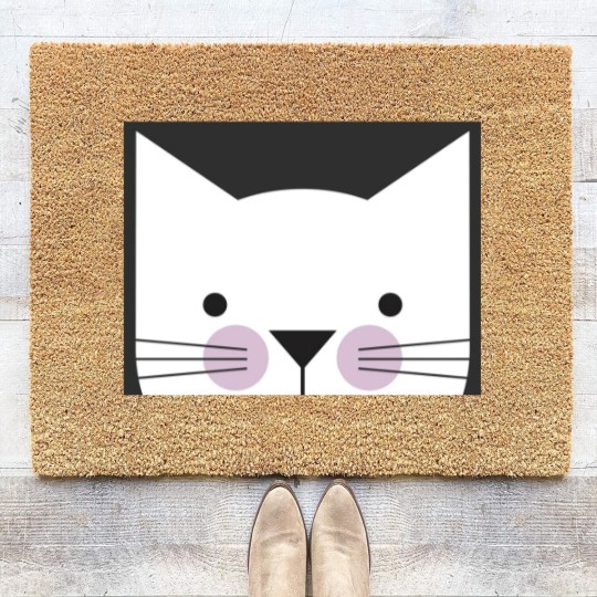 Discover Peek-a-Boo Kitty, Black and White with Lavender Cheeks - Cats - Coir Doormats