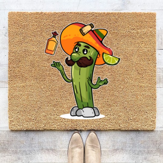 Discover Funny Mexican Cactus Juggles Tequila Cinco de Coir Doormats