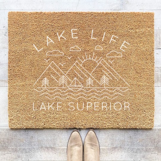 Discover Lake Superior - Lake Life Geometric Illustration - Lake Superior - Coir Doormats