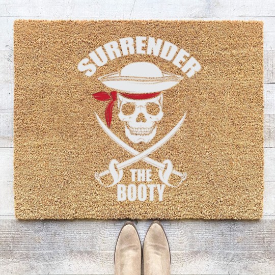Discover Surrender to Booty Funny Pirate Saber Gift Coir Doormats