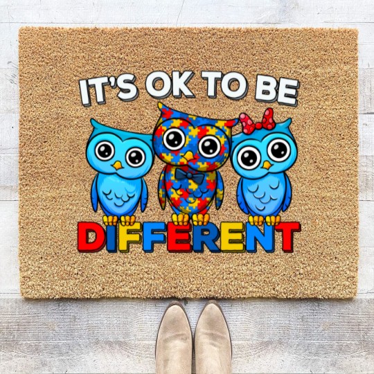 Discover Autism Awareness Cute Owl Animal It's Ok To Be Different Coir Doormats