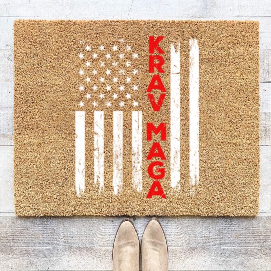 Discover Krav Maga Self Defense USA American Flag Fighter Coir Doormats