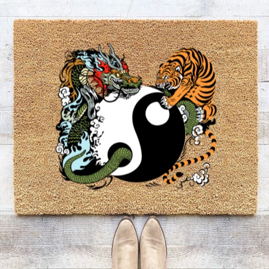 Discover dragon and tiger yin yang symbol Coir Doormats