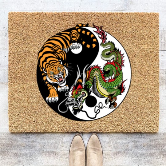 Discover dragon and tiger yin yang symbol Coir Doormats