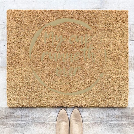 Discover MY CUP RUNNETH OVER. PSALM 23:5,Christian Bible Coir Doormats