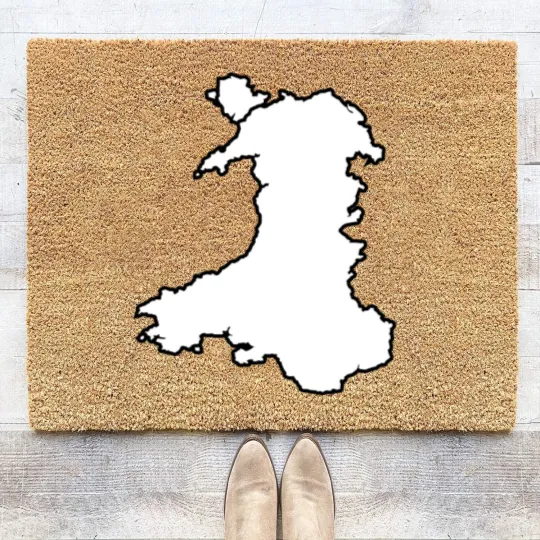 Discover Wales Black Outine Map Coir Doormats